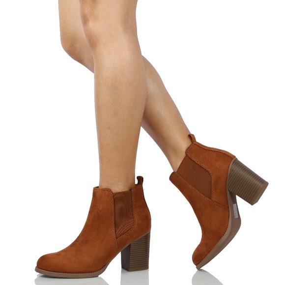 Hazel Faux Suede Chelsea Stacked Heel Ankle Bootie - Picture 4 of 5